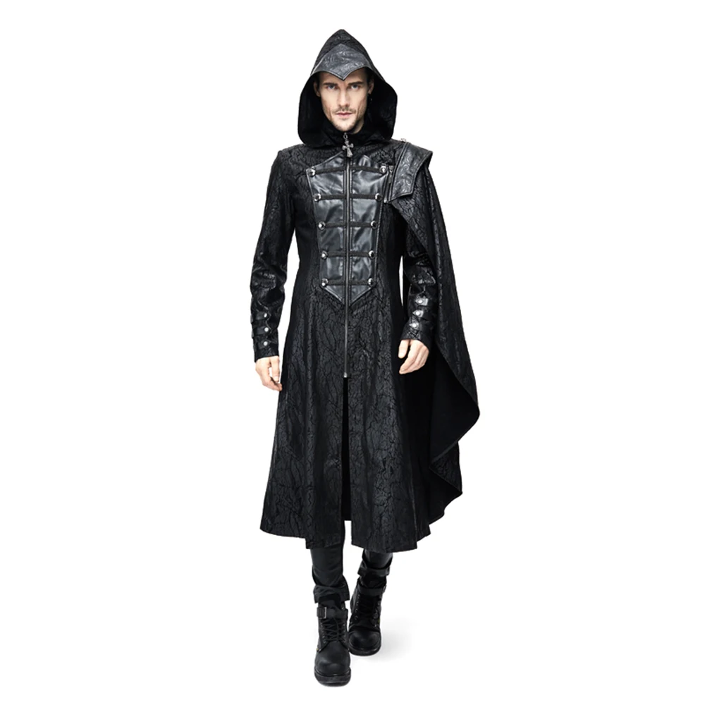 

Steampunk Men Hooded Trench Coats Zippers Casual Cloak Coats Winter Windbreaker Jacket Overcoat