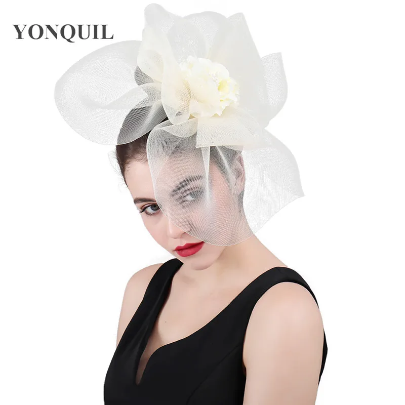 Vintage Gray Ladies Mesh Flower Big Fascinator Hats Women Wedding Kenducky Party Ascot Chapeau Bridal Tulle Occasion Headpiece |