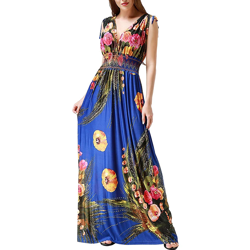 Женское богемное пляжное платье макси длинное без рукавов с открытой спиной и
