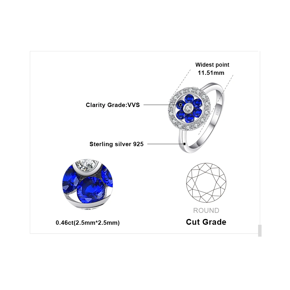 Jewelrypalace модные 0.72ct круглый создан синий шпинель цветок Юбилей кольцо для Для женщин 925 серебро классические ювелирные изделия