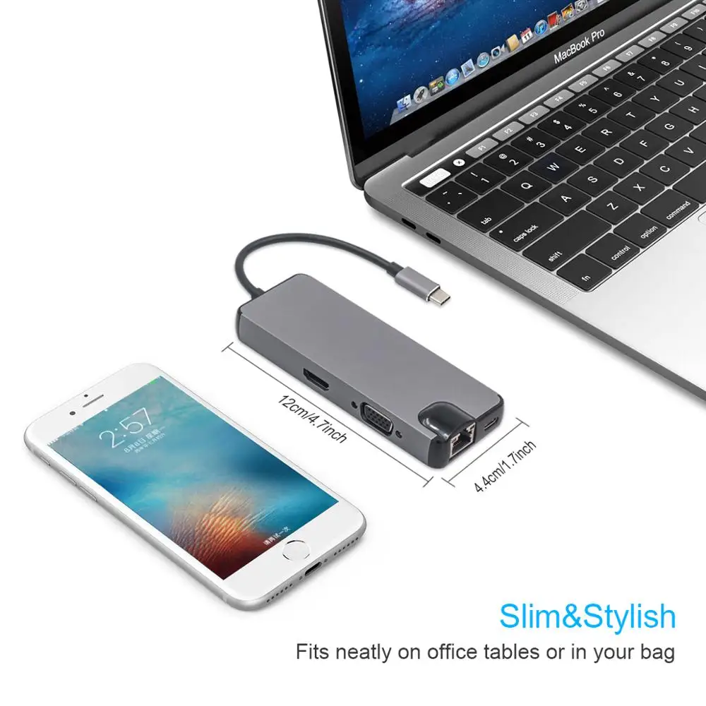 USB Type C к HDMI VGA гигабитный Ethernet Lan RJ45 адаптер для Macbook Air Pro 2018 концентратор кардридер