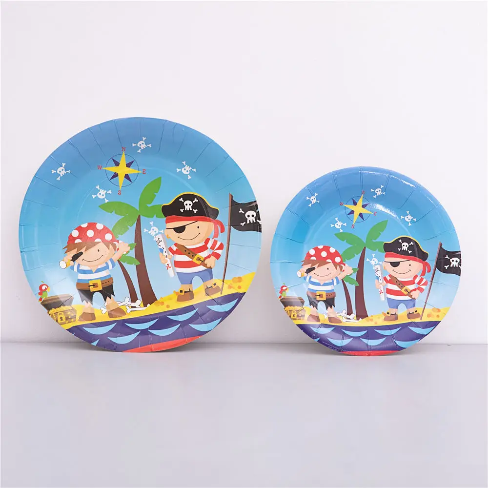 Plate 9 inch 6pcs Пиратская тема украшения синий одноразовые посуда герои мультфильмов Аниме одеваются бумажный стаканчик игрушки для вечеринки в честь Дня Рождения - Цвет: Plate 9 inch 6pcs