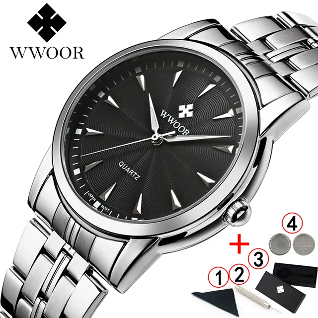 black with box Мужские часы Relogio Masculino,, роскошный бренд wwoor, золотые мужские наручные часы, мужские водонепроницаемые спортивные часы с датой, деловые мужские часы - Цвет: black with box