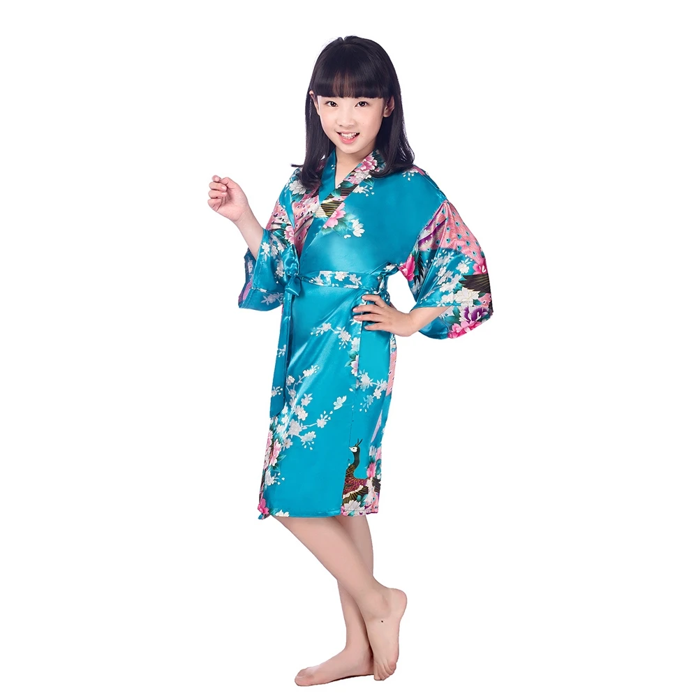 Халат-кимоно D1686 детский Шелковый с цветочным принтом халаты для подружки