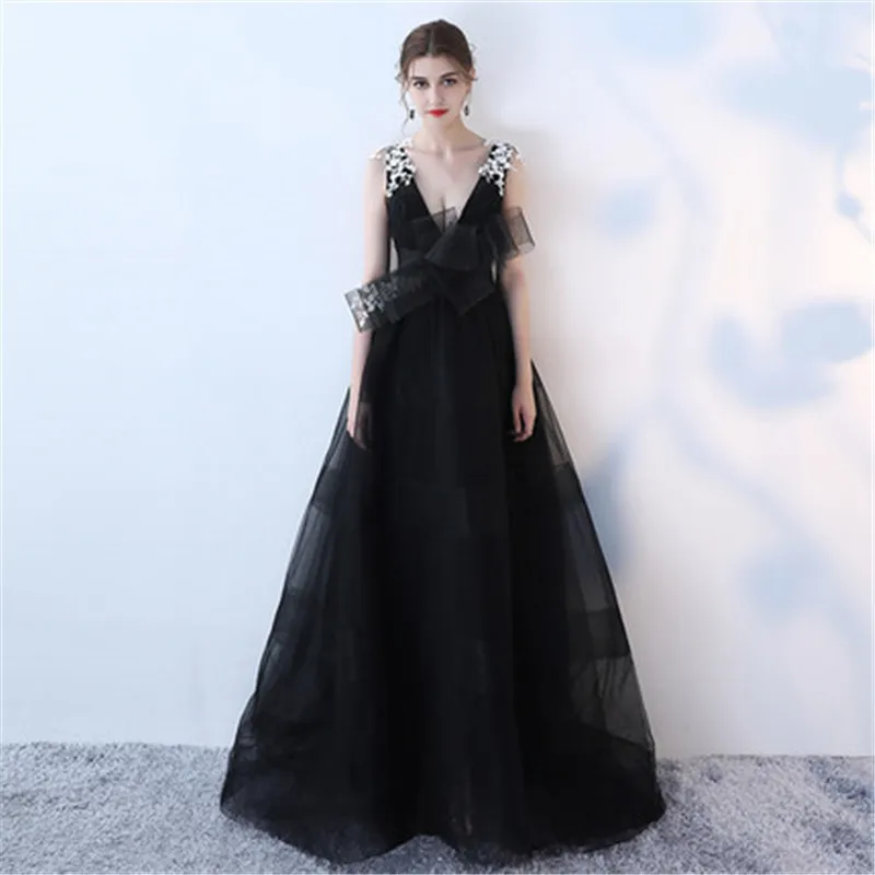 Женское вечернее платье со шнуровкой на спине Черное Платье трапециевидного