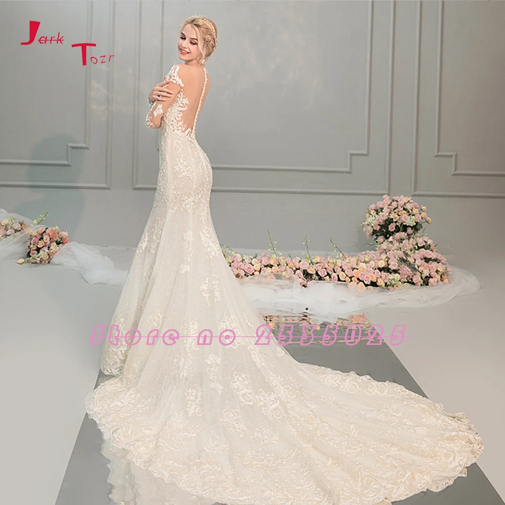 New Arrival Vestido de Novia Sirena Appliques Tulle White Mermaid Wedding Dress Long Sleeve Zipper Back Vestidos Casamento | Свадьбы и
