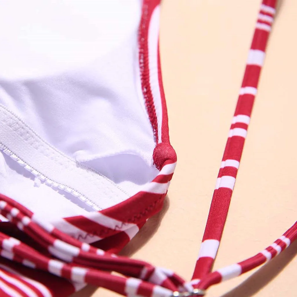 Женский купальник в полоску с красной открытой спиной серфинга консервативная