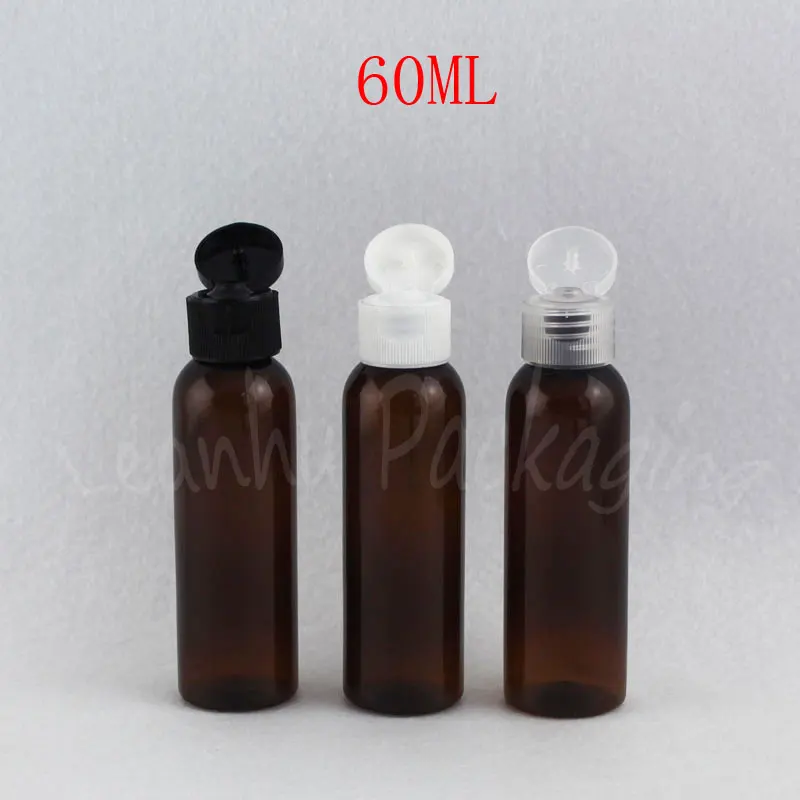

60ML Brown Plastic Bottle Flip Top Cap , 60CC Shampoo / Lotion Travel Packaging Bottle , Empty Cosmetic Container ( 50 PC/Lot )