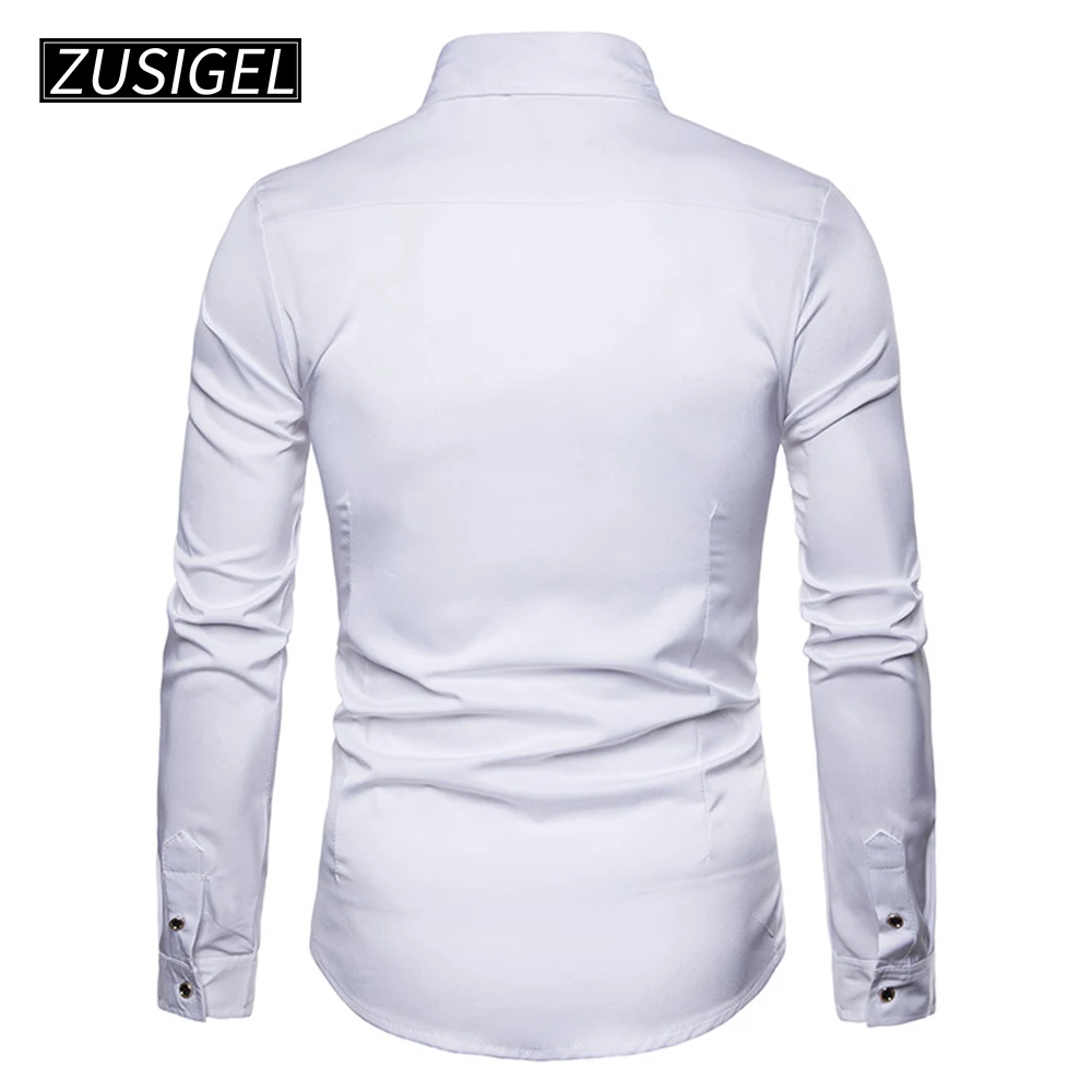 ZUSIGEL мужские рубашки Slim fit корт стиль Роза вышивка сплошной длинный рукав кнопка
