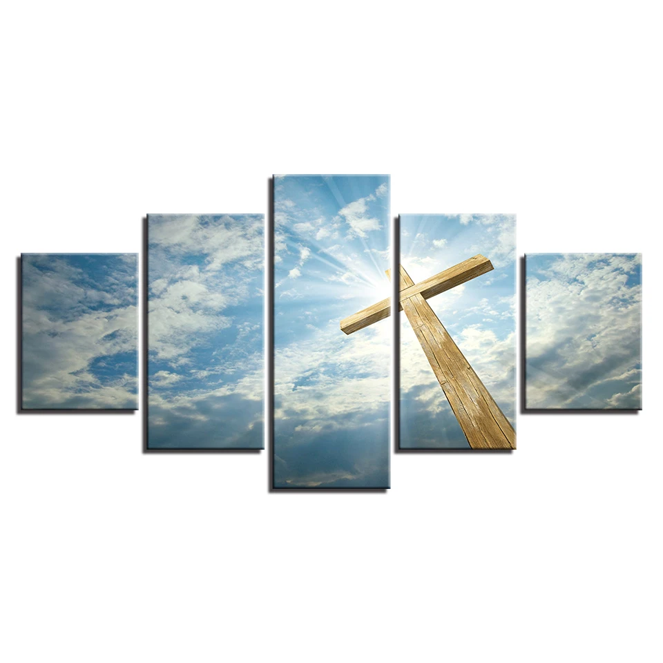 5 шт. настенные картины с изображением голубого неба и Иисуса|decoration for living room|canvas
