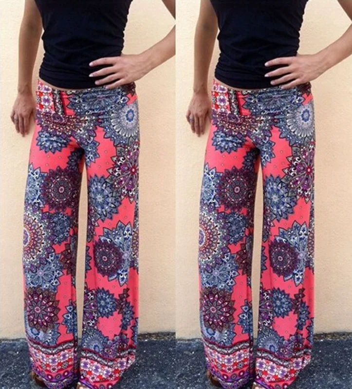2015 New Fashion women floral printed bell bottoms Pants Loose flare long pants Trousers flowers print | Женская одежда