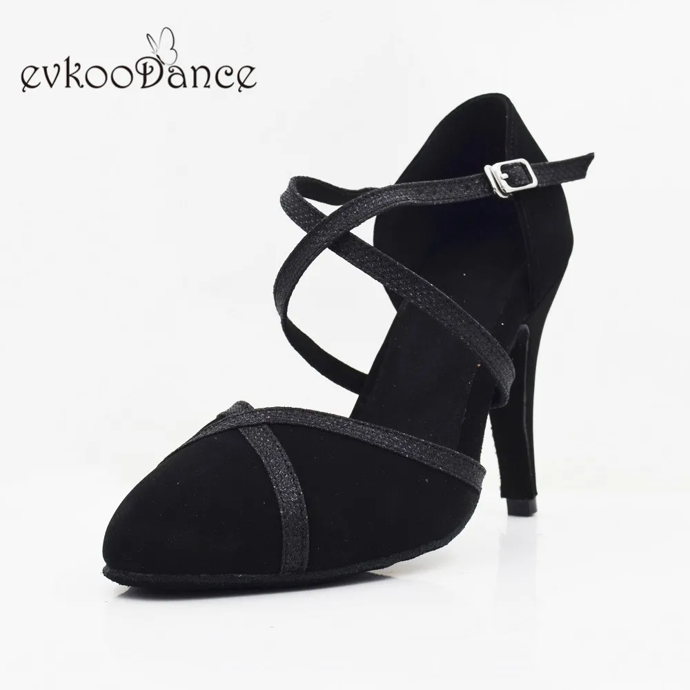 Размеры США 4-12 Zapatos De Baile туфли для латинских танцев Черный нубук с блестками