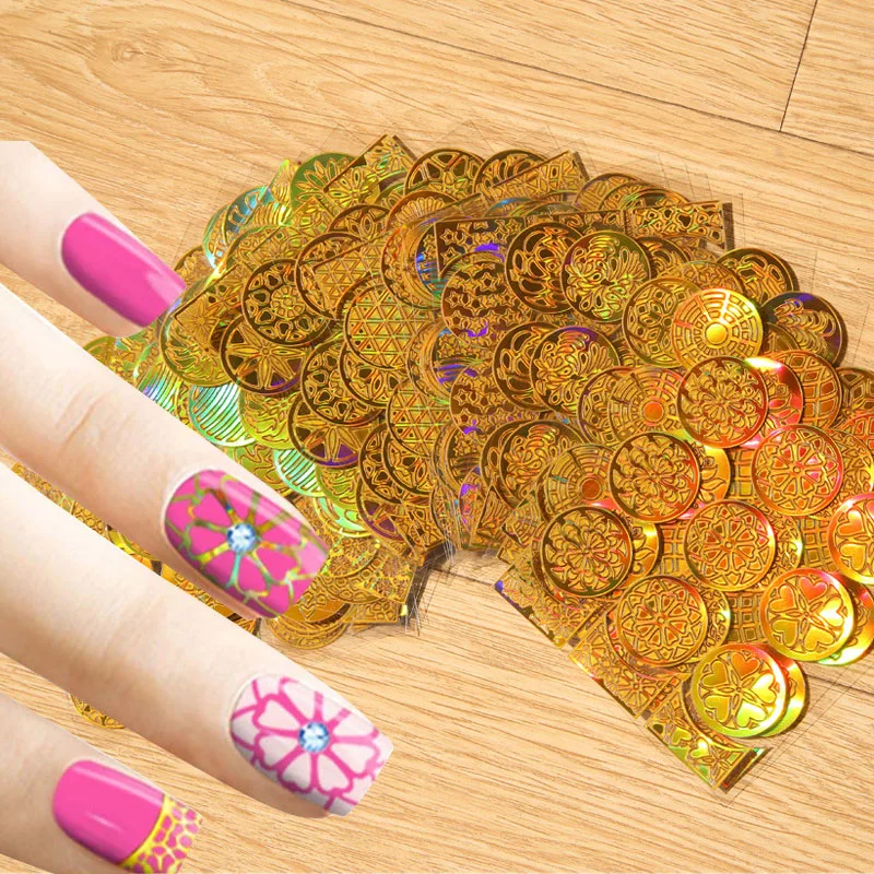 24 стильных пустотелых золотых стикеров для ногтей клей дизайна шаблоны фольга