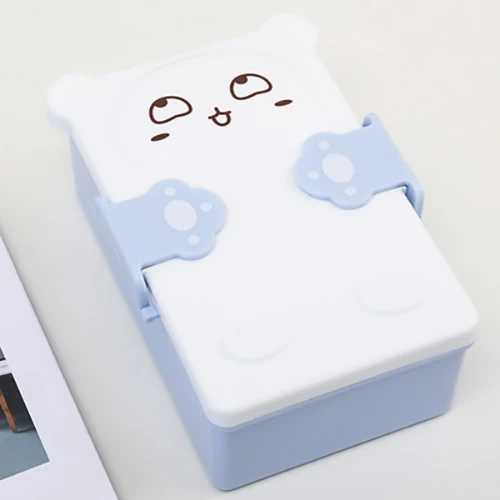 Детские Мультяшные милые коробки Bento, двухслойный пластиковый Ланч-бокс, контейнер для хранения еды, микроволновая печь для детей и школьников - Цвет: Blue ( Kitten )