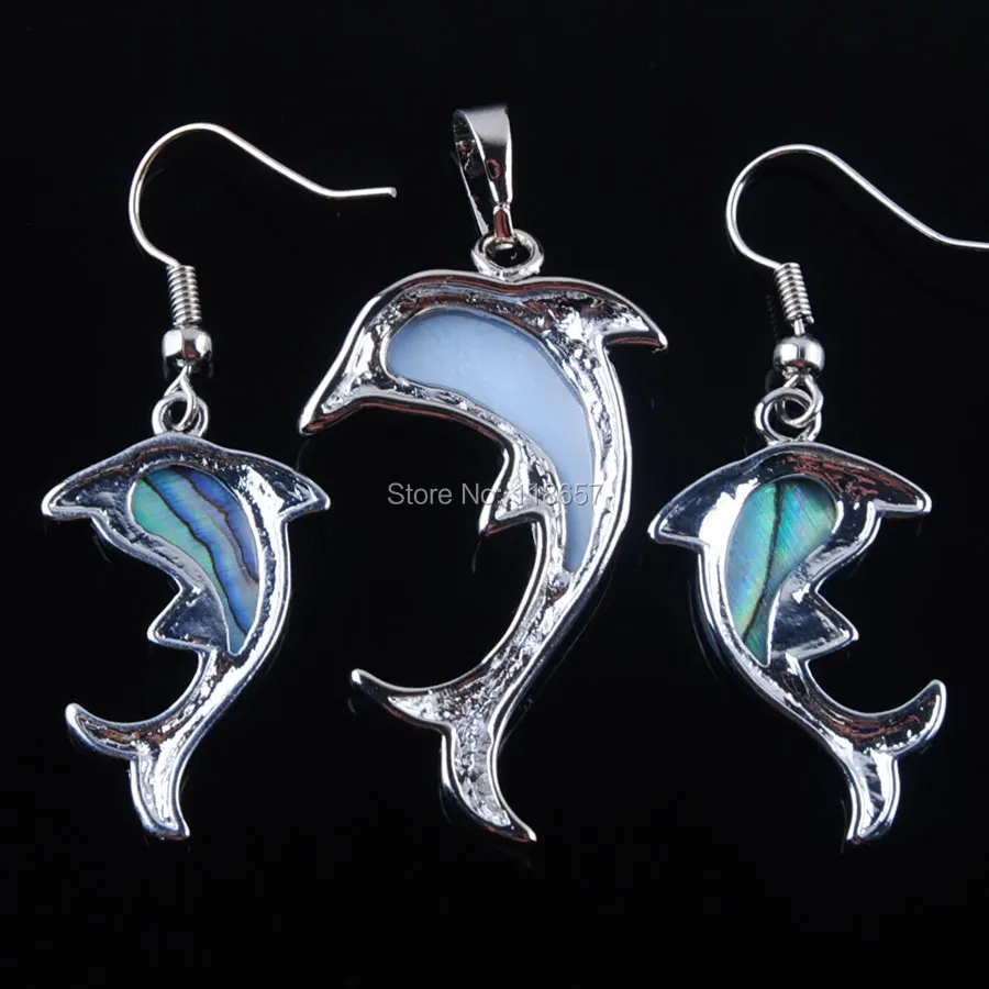 Natural New Zelanian Abalone Shell Pearl Gem Stones Dolphins Beads Pendant Earrings Set Jewelry IQ3041 | Украшения и аксессуары