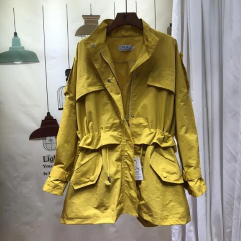 Весна и осень 2019 Популярная Новая ветровка женская Свободная Повседневная Талия