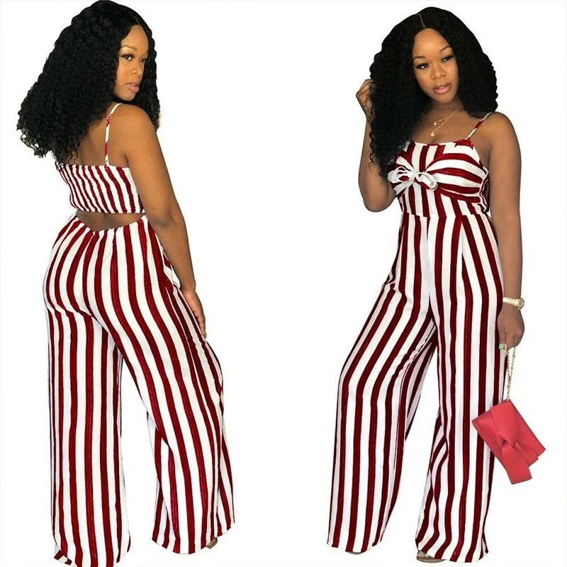 Новый летний Синий Облегающий комбинезон с открытой спиной в полоску женское