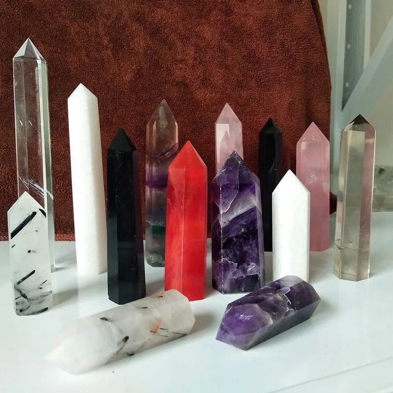 14 шт./лот камень кристалл палочка ТОЧКА Натуральная роза кварц точка фиолетовый