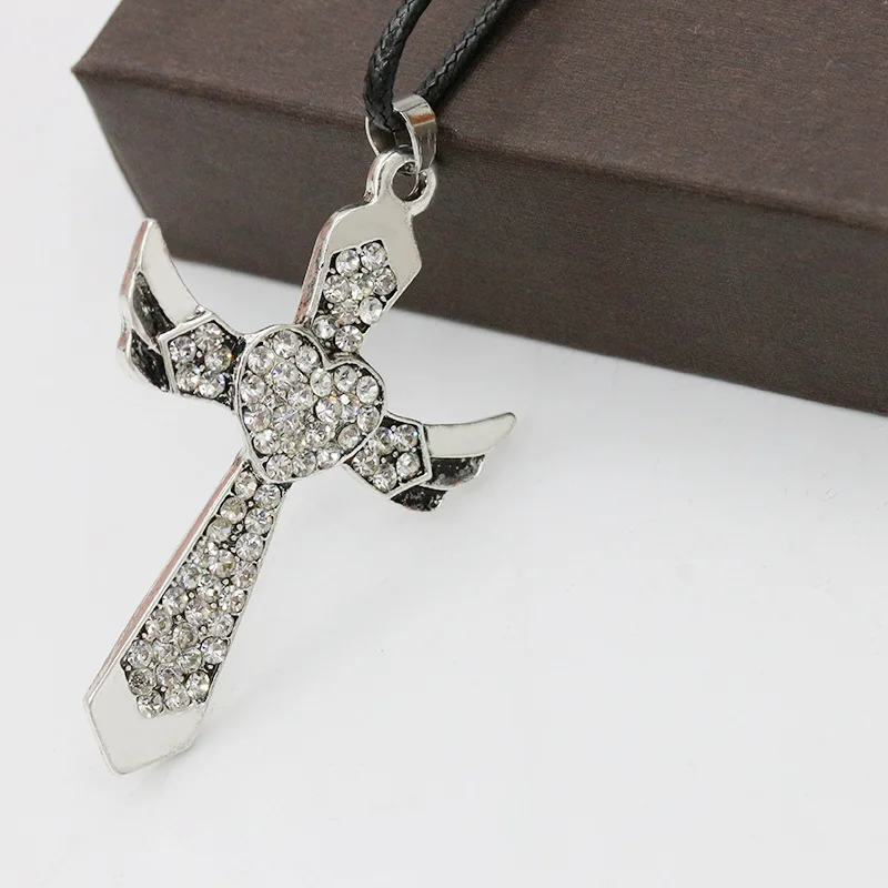 Ангел персик сердце крест ожерелье Крыло ангела замок костяная цепь