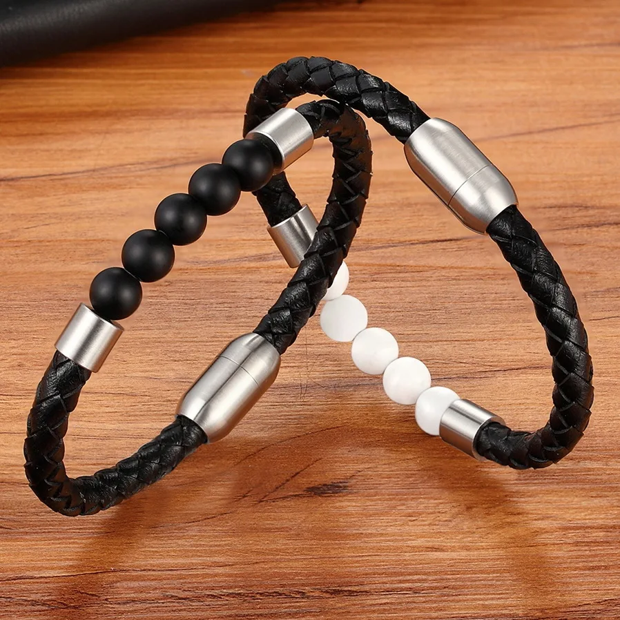 

XQNI 618 Big Promotion Neo-Gothic Personality Combination Men's Leather Bracelet Natural Tiger Eye Stone Low Price Unique Gift