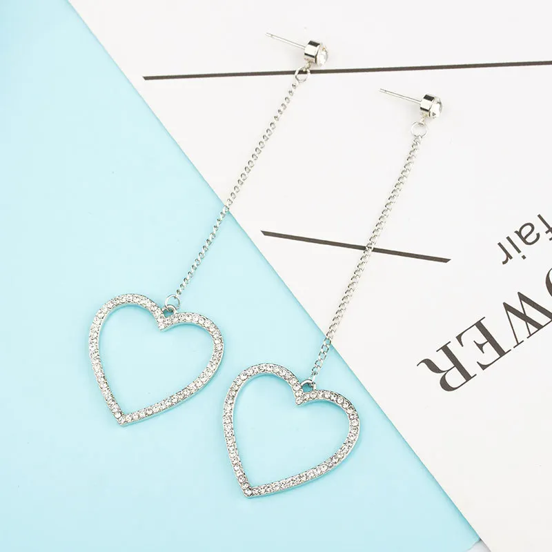 Linnor 2018 New Exquisite Shine Crystal Star Heart Hanging Drop Earring Siver Tassel Earing for Women Wedding Feminino Pending | Украшения