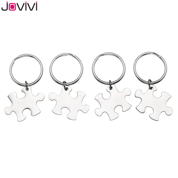 4pcs Set Silver JOVIVI 4 шт./компл. Нержавеющая сталь головоломка брелоки для пар брелок для ключей ювелирных изделий-День Святого Валентина самому лучшему другу подарки Серебряная цепочка для ключей - Цвет: 4pcs Set Silver
