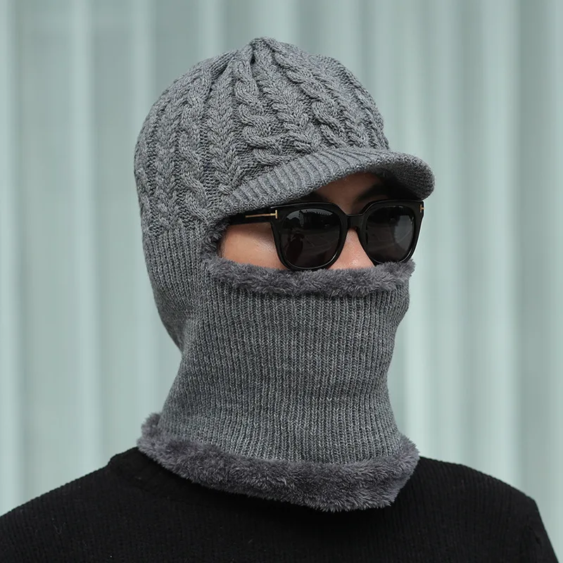 Мужская вязаная шапка шарфик Skullies толстая Балаклава ушанка из шерсти Шапка бини
