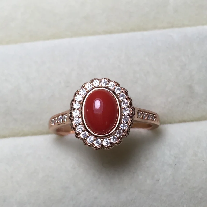 Kjjeaxcmy Fine Jewelry 925 Серебро инкрустированные натуральный красный коралл женский кольцо в прямом эфире рот