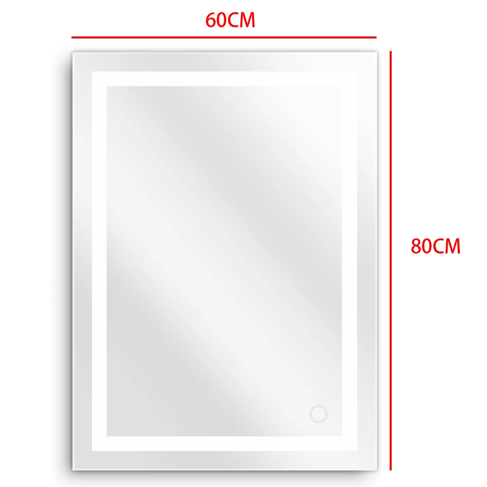 SIZE 60x80cm Светодиодный светильник для ванной комнаты, настенное зеркало для макияжа, прямоугольное зеркало с сенсорной кнопкой, декоративное зеркало для ванной комнаты HWC - Цвет: SIZE 60x80cm