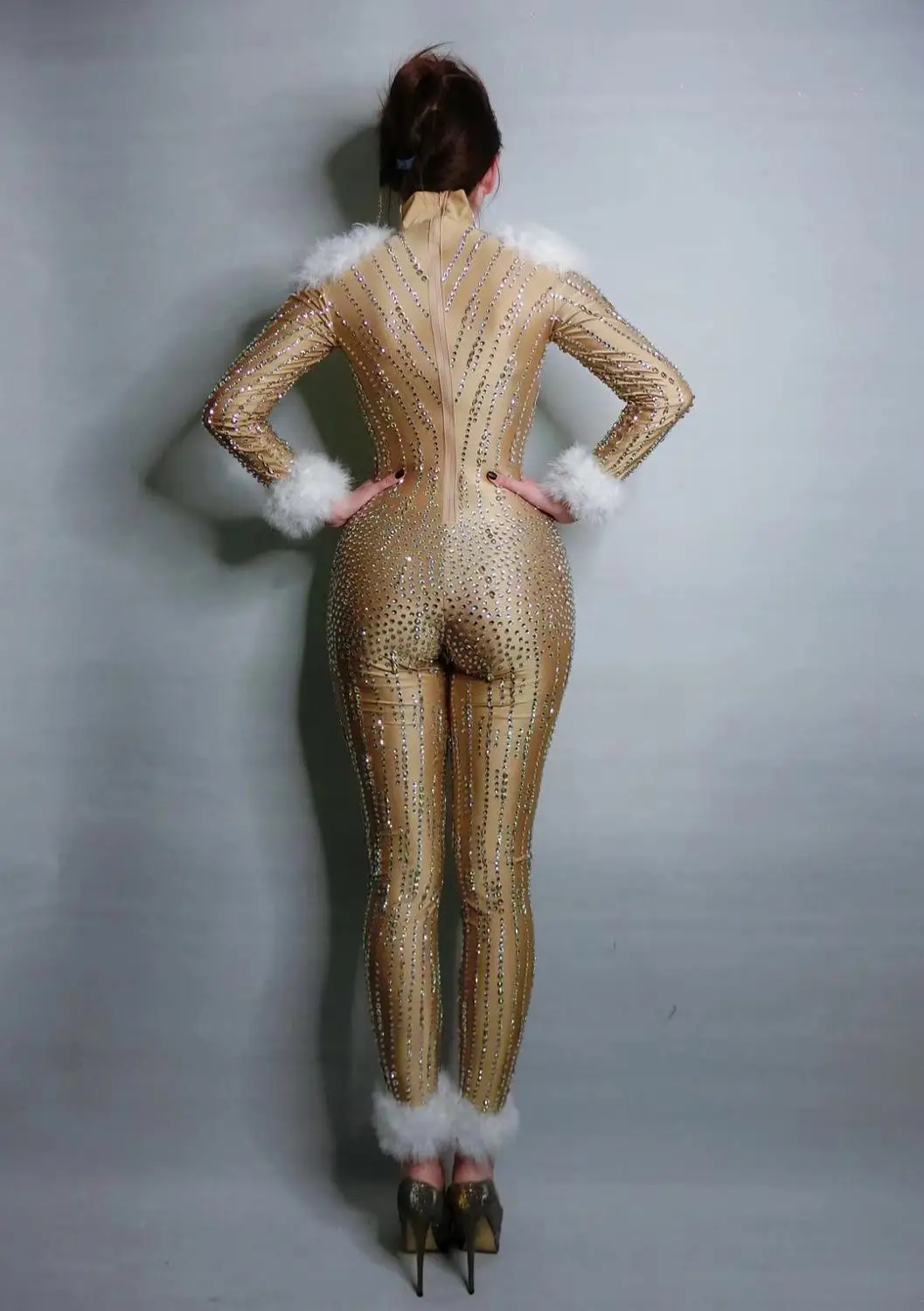 

Fashion Stage Costumes Women Rompers Sexy Nightclub Pole Dancing Golden Jumpsuits Stretch Skinny Women Dancer Coatumes Leotard