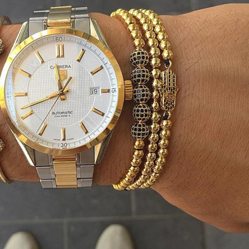 Мужской браслет 2020 3 шт./компл. черные круглые браслеты с микрозакрепкой из