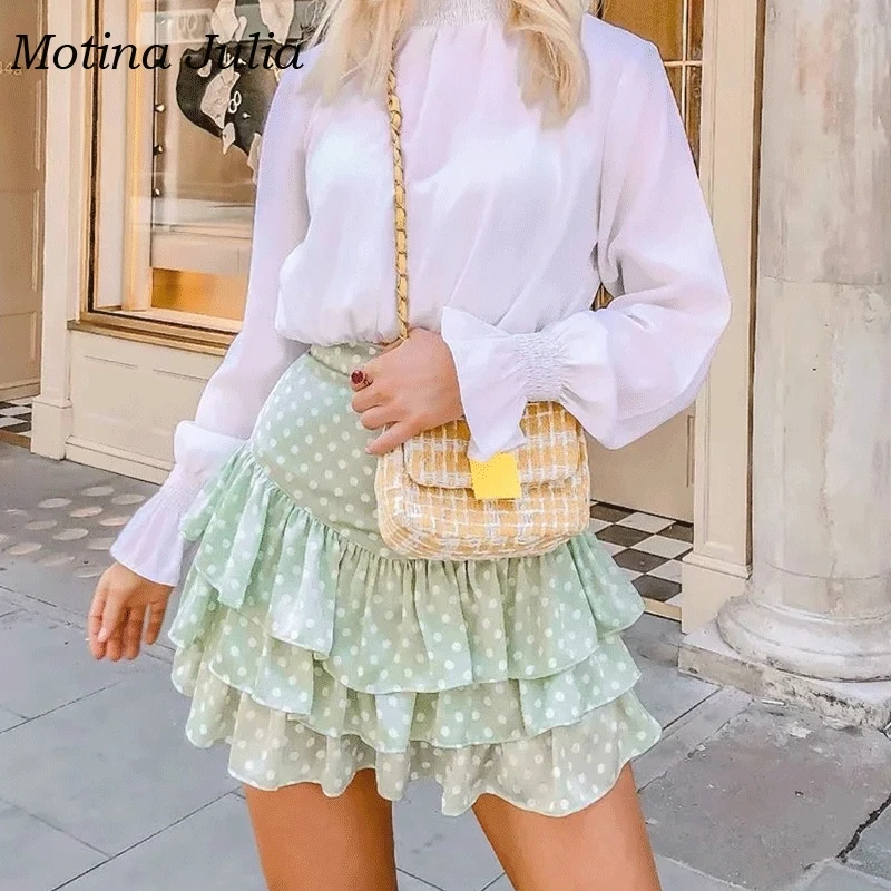 Motina Julia 2019 юбка в горошек с рюшами женская уличная мини-юбка короткая юбка-русалка