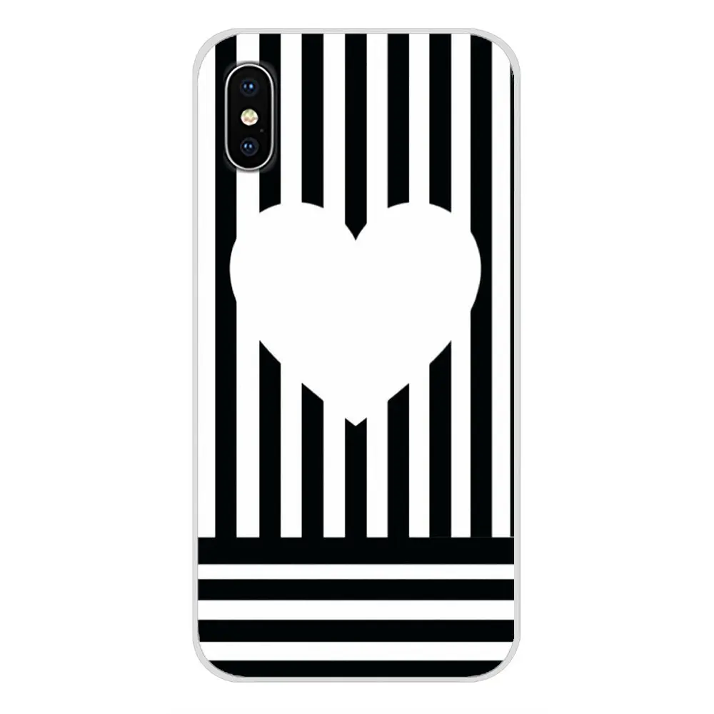 Дизайн крышки черно белые полоски с нарисованными сердечками для Apple iPhone X XR XS MAX 4