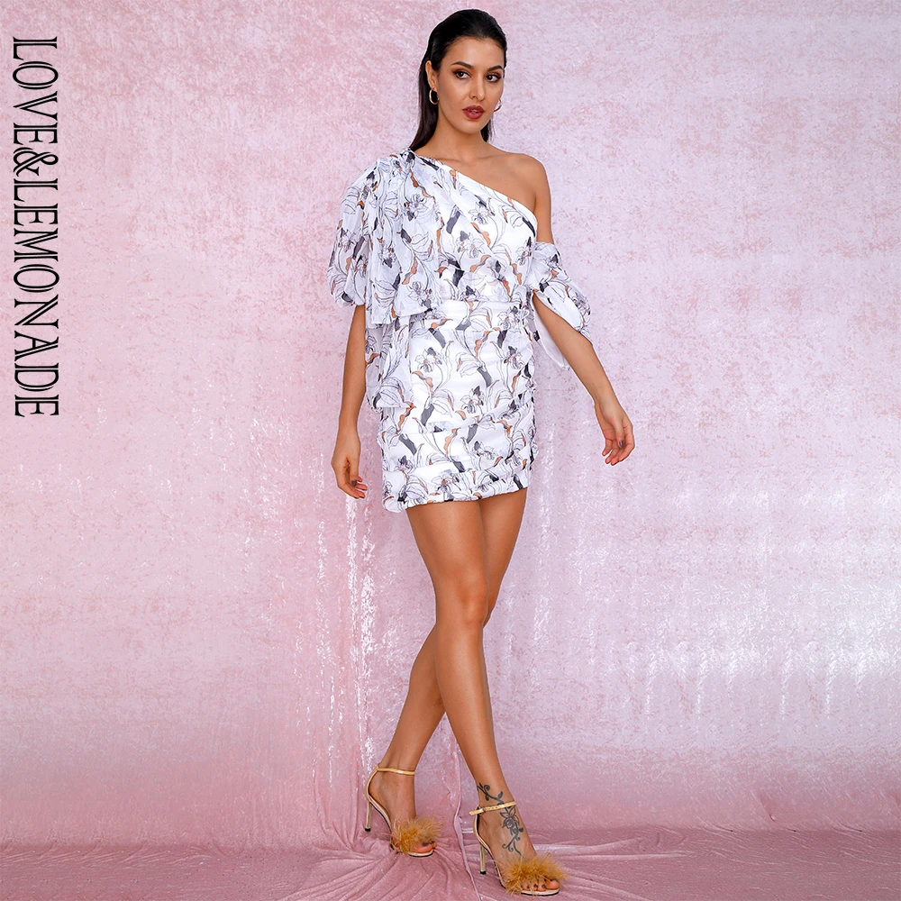 LOVE &amp LEMONADE сексуальные белые вечерние платья с одним плечом и рукавом-фонариком