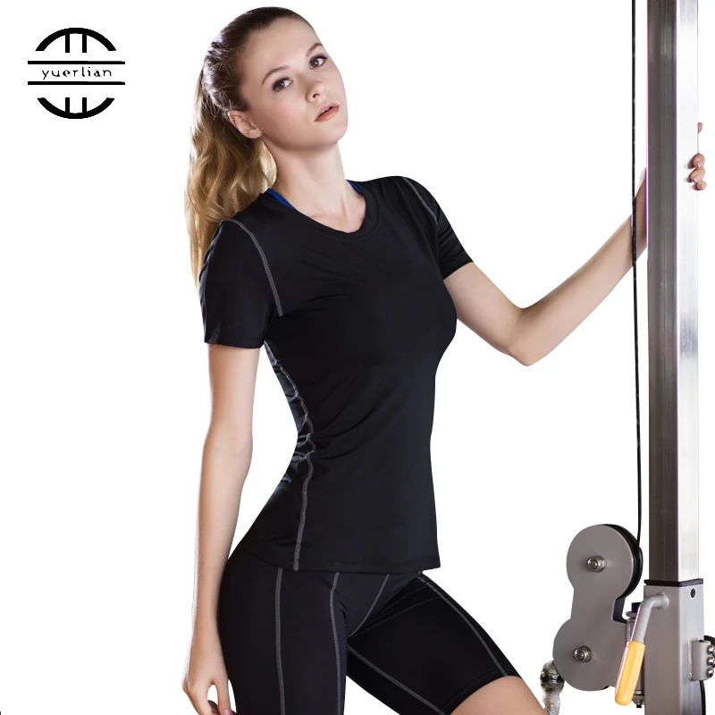 

YEL быстросохнущие компрессионные колготки футболка для женщин фитнес Training спортивные жилетки бег костюмы Йога футболки с коротким рукавом
