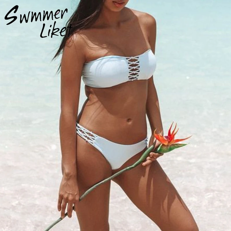 Микро бикини бандо 2019 сексуальный черный купальник пуш ап плетеные купальники