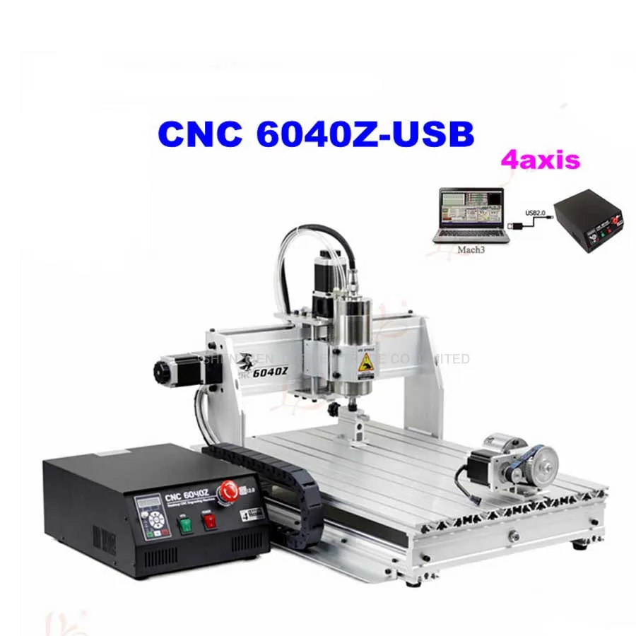 

1pcs 4axis CNC Router 6040Z-USB Mach3 auto engraving machine with 1.5KW VFD spindle and USB port for hard metal