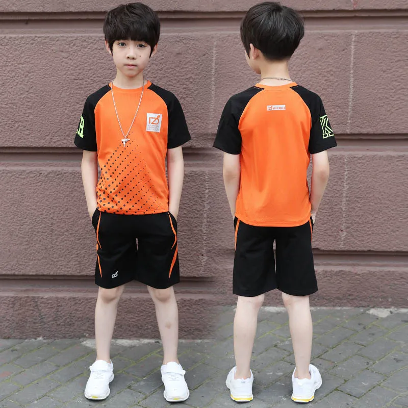 orange Футбольный костюм комплект детской одежды для мальчиков, летний костюм Детская Спортивная одежда для подростков, одежда для малышей 5, 6, 8, 10, 12 лет - Цвет: orange