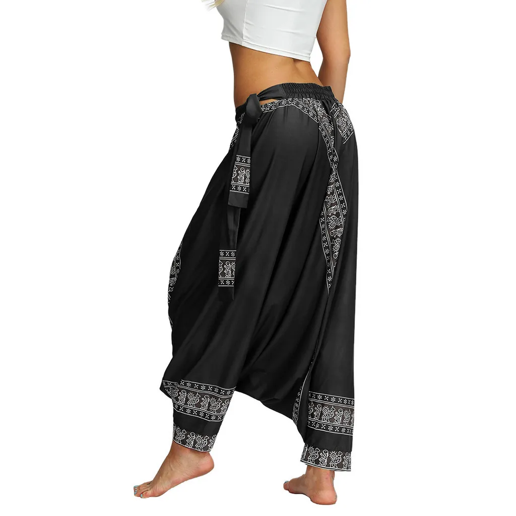 Женские повседневные свободные штаны для йоги, мешковатые Boho Aladdin, комбинезон, штаны, повседневные штаны с принтом Аладдин, шаровары, спортивная одежда для фитнеса