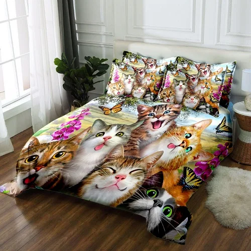 3d bedding set 3D постельное белье для кошек, простыня, пододеяльник, наволочка, пододеяльник для кровати, двуспальный, king, California king, постельное белье, текстиль, Прямая поставка - Цвет: 3d bedding set