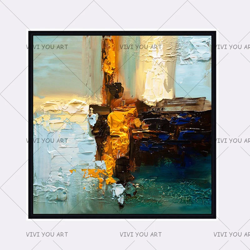 

High Quality Hand-painted Modern Blue Abstract Oil Painting on Canvas Large Canvas Unframed Wall Abstract Knife Painting