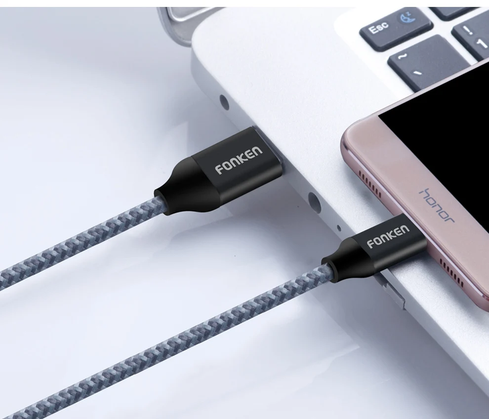 Кабель FONKEN с нейлоновой оплеткой type-C к USB кабель быстрого зарядного устройства 2128AWG 2.4A Быстрая зарядка данных Реверсивный USB C кабель для телефона