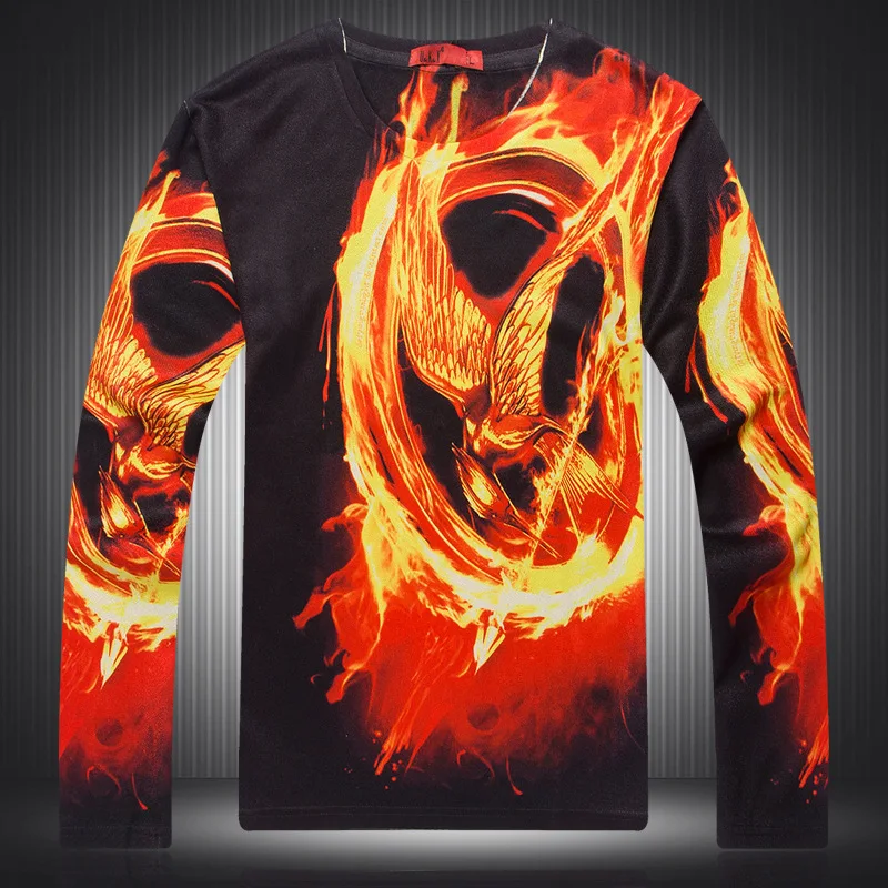 

Creative flamingo pattern 3D digital printing long sleeve t shirt Autumn 2018 New high-quality cotton boutique t shirt men M-3XL