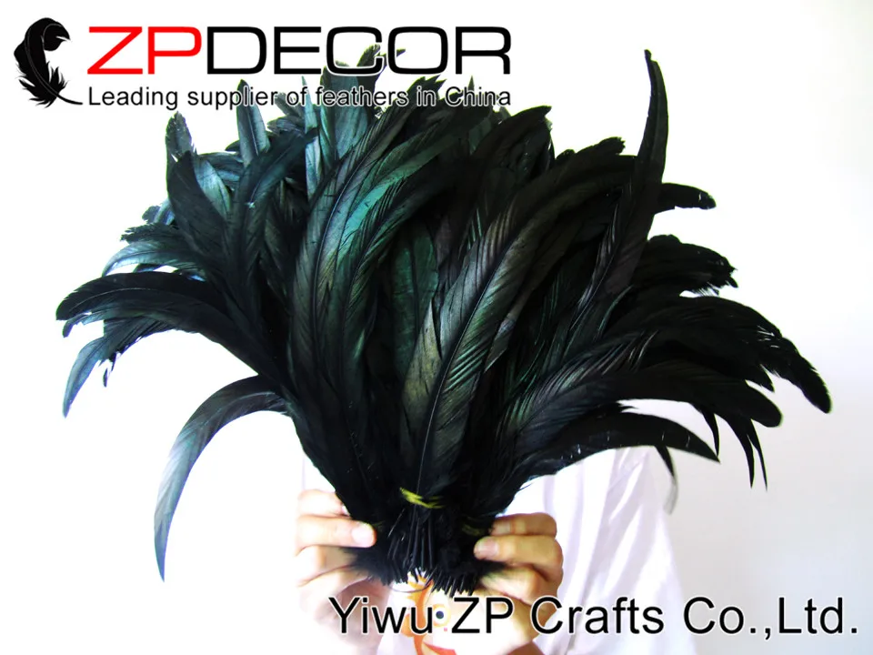 ZPDECOR перья 100 шт./лот 35-40 см(14-16 дюймов) Гарантия качества часть окрашенная черная половина бронза с перьями из хвоста петуха