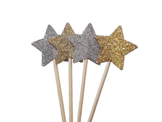 

Little Star Glitter Stars cupcake toppers Wedding Food treat Picks Bridal shower Bachelorette party decorations
