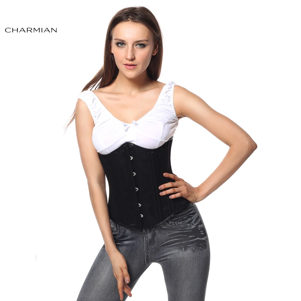 Charmian женские черные корсеты под бюстом 26 двойных спиральных стальных косточек