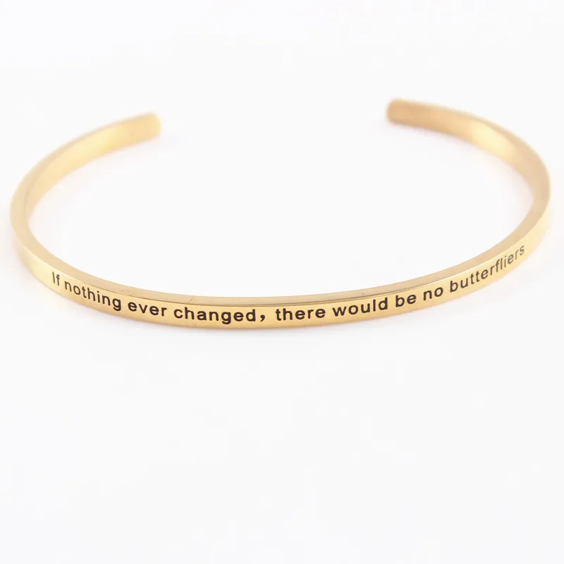 Personalized Custom Engrave Quotes Bangle Bar Cuff Bracelet Gold Color Bracelets For Women Bangles | Украшения и аксессуары