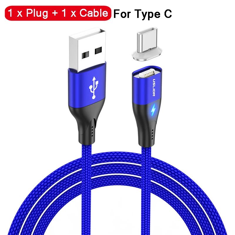 Blue For Type C Магнитный кабель для быстрой зарядки USLION 1 м Micro usb type C для iPhone samsung Xiaomi 3A Micro usb type-C Магнитный кабель для зарядки и передачи данных - Цвет: Blue For Type C