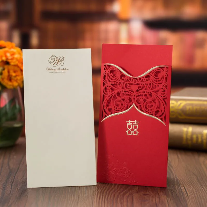 50 шт. красная Золотая лазерная резка свадебные приглашения открытки кружева