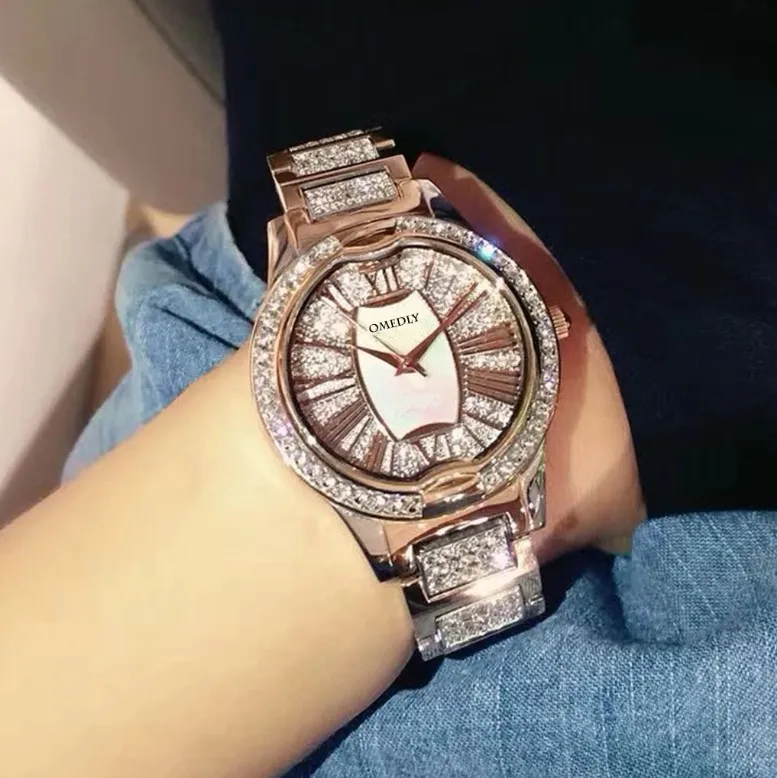 2018 высококачественные женские часы роскошные стальные полностью Стразы
